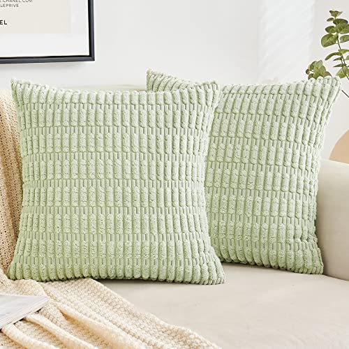 EMEMA Kordsamt Kissenbezüge Dekorative Sofakissen Moderne Kissenhüllen 40x40 cm Dekokissen Weicher Zierkissenbezug für Wohnzimmer Sofa Schlafzimmer 2er Set Bohnengrün