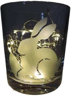 Lichtidee Teelicht Glas Windlicht Glas Trink Glas geätzt, Tischlicht Motiv Hase mit Ei , Ostern, Maritim, Natur, Handemade Unikat Liebe Ostern Muttertaggeschenk, Höhe 8cm,