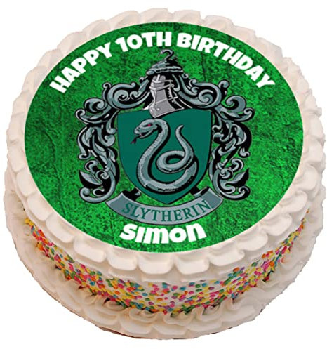 Slytherin Themed Personalised PRECUT Cake Topper 7.5 Inch Round Edible Icing Sheet Birthday Decoration