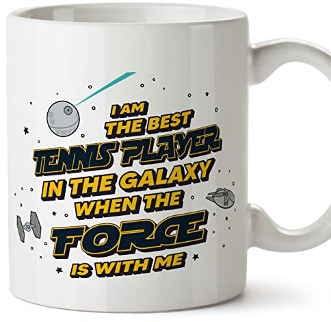 MUGFFINS Tennis Player Mug - in English - Best in The Galaxy The Force is with Me - Funny Gift for Colleagues - Ceramic 11oz Mug