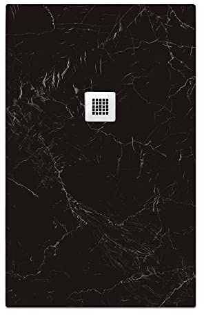 Marble Effect Shower Tray Anti Slip, Anti-Bacterial Luxury Bathroom Stone Resin Design, 1400mm x 800mm - Black