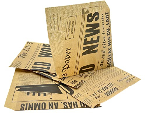 PAKNOR® 100 stk. Snack-Tüten, 15 x 15 cm, Hamburgertasche Sandwich-Tüten, Snacktasche, Dönertaschen, Snackbeutel mit Oldnews Aufdruck (100)
