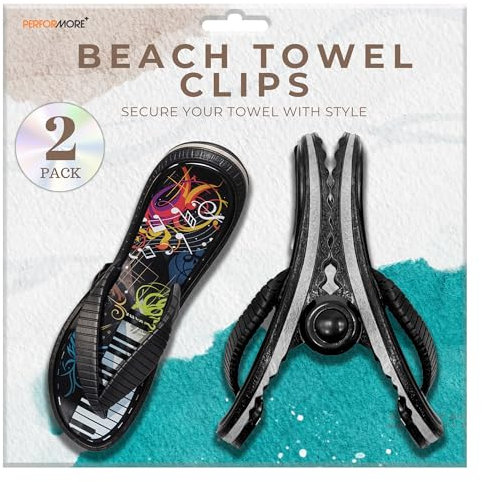 PERFORMORE Flip Flop Strandtuch-Clips, tragbare Handtuchhalter-Clips, sichere Clips für Strandkörbe, Terrasse, Pool, Boot, Kreuzfahrt, Loungesessel, Zubehör (schwarz), 2 Stück