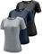 3er Pack Sport T-Shirt Damen, Fitness Sport Shirt Kurzarm Oberteile, Rundhals Funktionsshirt Laufshirt für Frauen, Workout Tops, Gym Yoga Shirt Damen, Kurzarm Trainingsshirt Black/Navy/Hgrey 3P13-M