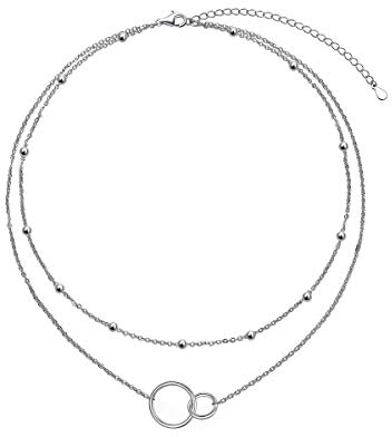 HOOHWE Kette Silber Zwei Kreis Halskette Damen Silber 925 Layering Halskette Infinity Circle Choker für frauen Modeschmuck Kette Set Boho Schmuck Geschenk