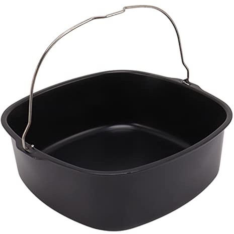 Zerodis Freidora Cake Pan Freidora Cake Barril para Freidora Air Fryer Pan Accesorios Metal Revestimiento Antiadherente Hornear Cake Lata Freidora Molde para Hornear con Asa Cake Barrel (7in)