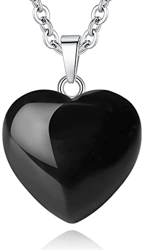 XIANNVXI Kristalle Obsidian Kette Liebe Herz Anhänger Obsidian Halskette Damen Silber Heilung Kristall Heilstein Edelsteine Reiki Schmuck Frauen Anhänger Geschenk am Valentinstag