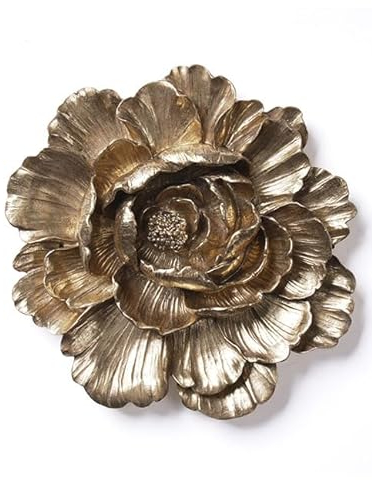 HAUCOZE Flower Wall Decor Art Wall Sculpture Modern Ornament Gifts Flower Statue Figurine Polyresin Home Crafts Gold 31cm
