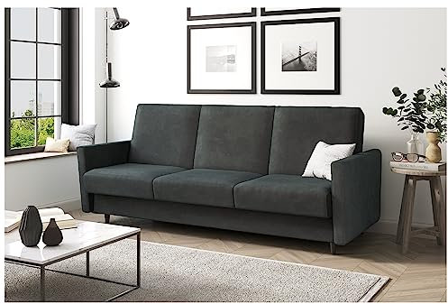MEBLINI Sofa mit Schlaffunktion - Schlafcouch Ausziehbar - Schlafsofa mit Bettkasten - Sofabett - Couch mit Schlaffunktion - Klappsofa - Andres 2-221x87x93cm - Dunkelgrau Samt