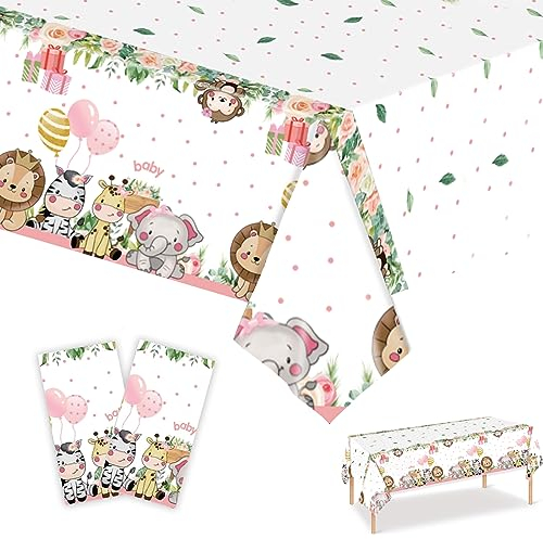 2 Stück Safari Dschungel Tischdecke Geburtstag, Einmal Tischdecke Kindergeburtstag Deko, 108 x 180cm Wasserdicht Tischdecke Party, Tischtuch für Wild One Geburtstag Deko, Babyparty Deko Mädchen Junge