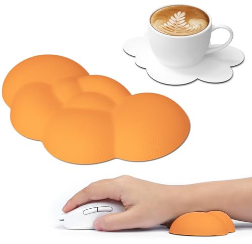 Attack Shark Maus Wolke Handgelenkauflage mit Untersetzer, Ergonomische Tastatur Handgelenkauflage aus Memory-Schaum mit Massage, Handballenauflage für Laptop, Computer, PS4, Spiele, Büro -Orange