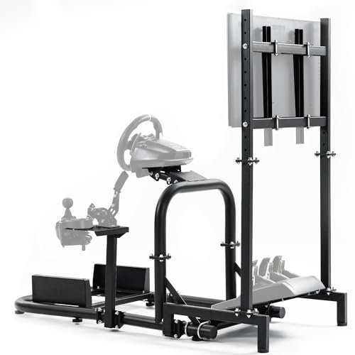 Minneer Racing Simulator Cockpit Steering Wheel Stand with Monitor Mount Fit for Logitech G923 G920 THRUSTMASTER T500 Racing wheel, Steering wheel stand, FANATEC T3PA/TGT