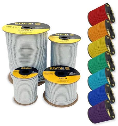 EdcX 4 mm Nylon Paracord 550 50 m (165 pies) - Tipo III, Cuerda 100% Nylon, Cuerda de 7 hebras, Cuerda de Nylon de 4 mm en Colores sólidos (White, 50 m)