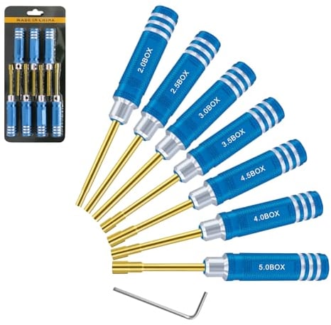 Juego de destornilladores de tuerca hexagonal, 2,0 mm, 2,5 mm, 3,0 mm, 3,5 mm, 4,0 mm, 4,5 mm, 5,0 mm, llave de vaso para Axial SCX24, fijación de ruedas, 7 destornilladores para modelos RC, coche