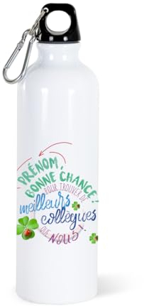 Gourde 750ml Bouteille d’Eau Aluminium Collègue Personnalisable Prénom Réutilisable Ecologique Bouchon Vissé, Mousqueton. Idée Cadeau Humour Homme Femme Sport Bureau Anniversaire Noël
