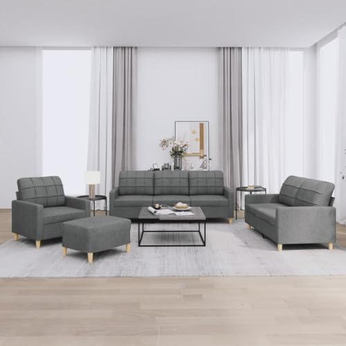Homgoday 4-TLG. Sofagarnitur mit Kissen Sofa Couch Relaxsofa Relaxcouch Gästesofa Polstersofa Loungesofa Sofa Couchgarnitur für Wohnzimmer Schlafzimmer Büro Dunkelgrau Stoff
