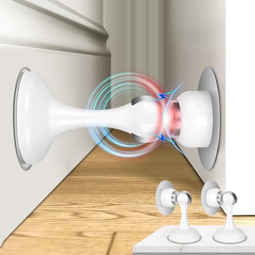 Profasion Magnetic Door Stoppers 2 Pack, Stainless Steel Door Stops for Wall and Floor Mounting, Door Holder Keep Door Open, No Drilling Door Stop with 3D Adhesive Tapes, White