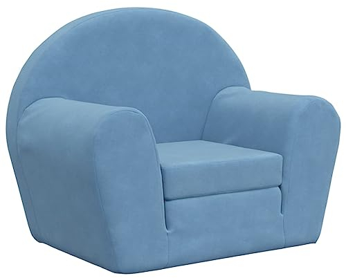 vidaXL Schlafsofa für Kinder, 2-in-1 Kindersofa mit Schlaffunktion, Kindersessel Sofa Abnehmbarer Bezug, Kindercouch Couch Kindermöbel, Blau Weich Plüsch