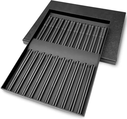 Frevoitna 10 Pares Palillos Chinos de Fibra de Vidrio de Negra 24cm, Chopsticks Japoneses Estilo Clásico Reutilizable Antideslizantes, Palillo Coreanos Juego de Regalo Para la Cocina los Restaurante