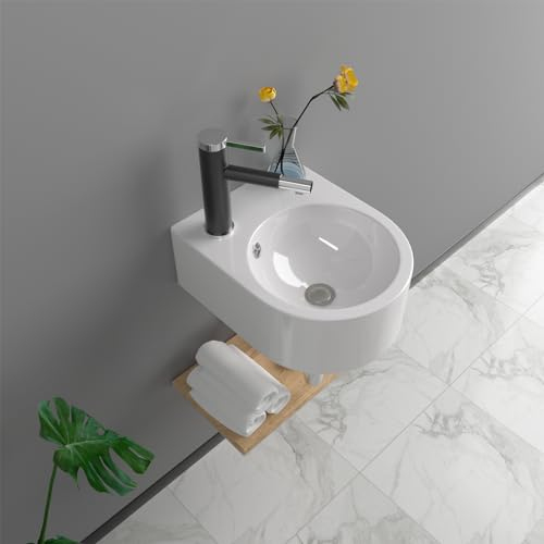 Lofeyo Modernes schwimmendes Waschbecken mit Wandmontage, runde Form, kleines Eckwaschbecken für kleine Badezimmer, 33 x 25 cm
