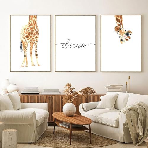AWKFHF Impression sur Toile Dessin Animé Minimaliste pour Enfant de Rêve de Girafe Tableau Décoration Murale,Toile Peinture Affiche Chambre SalonArt Décoration (3X50X70CM,sans Cadre)