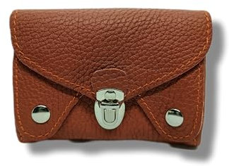 Petit Porte Monnaie Femme en Cuir veritable, 4 Compartiments, pour Carte Bleue, Monnaie, Billets (Brique)