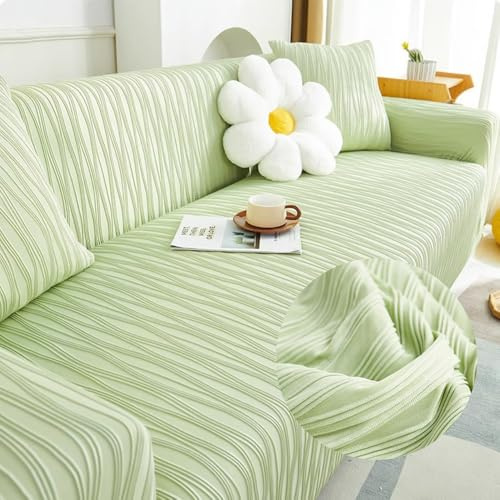 Highdi Sommer Sofabezug Sofaüberwürfe, Nordisch Armlehnen Sofa Cover Spandex Elastisch Stretch Antirutsch Sofa Cover Sofahusse Couchbezug Möbelschutz -Einfarbig (Grün,5 Sitzer (305-360cm)