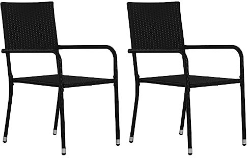 Homgoday Esszimmerstühle für den Garten, 2 Stück, stapelbar, schwarz, aus Polyrattan, Esszimmerstühle für Garten, Stühle für den Außenbereich, Terrassenmöbel, Modell 318718