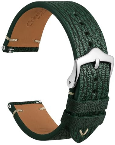 WOCCI 22mm Leder Uhrenarmband, Frankreich Ziegenleder (Imperiales Grün)