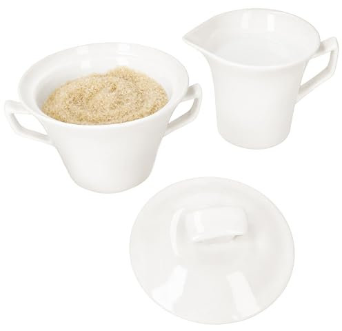 MamboCat Ivory Lot de 2 pots à lait et sucrier I en porcelaine blanc ivoire I Pot à crème avec couvercle pour sucre en cubes