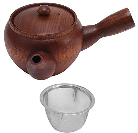 LOCADENCE Wooden Tea Pot, Decorative Round Traditional Style Tea Kettle with Removable Filter, Whistle Tea Kettle for Home Restaurant Office