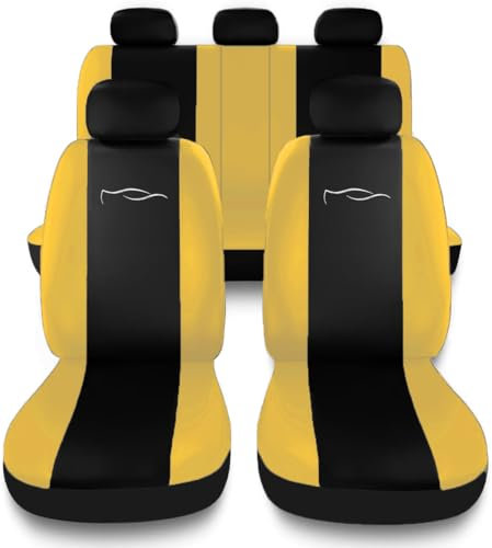 Susy Shop Autositzbezüge, universal, mit Rücksitzlehne mit 2 Reißverschlüssen, kompatibel mit Airbag (Schwarz/Gelb)