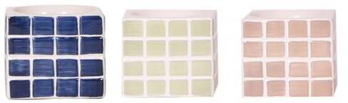 Trio de pots « Mosaïque Cube » - Lot de 3 pots colorés - Bleu/sable - Pour pots de 6 cm