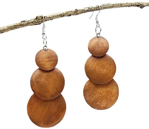 ◦•●◉ஐ DREITEILIGE EXTRALANGE OHRRINGE AUS HOLZ ஐ◉●•◦ sehr lange Ohrringe aus drei Holz-Scheiben in unterschiedlichen Größen