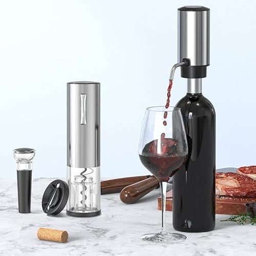 BRAVECOW Electric Wine Bottle Opener Set, Rechargeable Wine Opener Electric Wine Aerator Foil Cutter Vacuum Stopper 4-in-1 Wine Tool Set, Gift for Wine Lovers, Home Bars