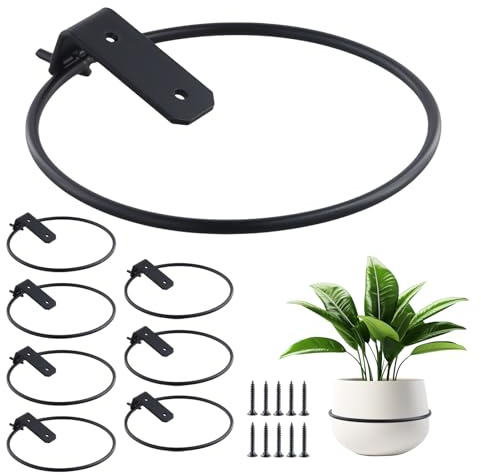 MUNGHOK 8 Stück Blumentopfhalter Ring Wand 15cm, Blumentopfhalterung Schwarz Metall Wandhalterung Blumentopf Faltbar Pflanzenhalter für Garten Balkon Blumentöpfe Hängend