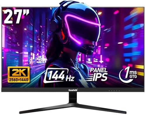 Gawfolk Gaming Monitor 27 Zoll QHD IPS, PC Bildschirm 144Hz 2K (2560×1440P), Computerbildschirm mit FreeSync, 99% sRGB, 178° Weitwinkel, HDMI, DisplayPort, unterstützt VESA 100 * 100MM – Schwarz