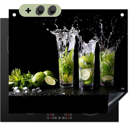 KitchenYeah© Herdabdeckplatte Einteilig Herdabdeckung Abdeckplatte | 59x52 cm - Ceranfeld Abdeckung Induktionskochfeld, Spritzschutz Küchenrückwand Limette - Minze - Glas - Cocktail