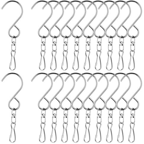MBAIYO 20-Pack Swivel Hooks Clips, 360 Degree Wind Spinners Swivel Hooks Clips for Hanging Wind Spinners Wind Chime Parts Crystal Twisters Garden Bells Party Supply Suncatcher Supplies