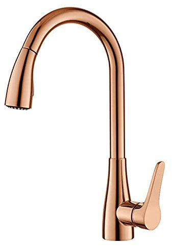 Grifo de cocina, grifos, grifos de cocina con grifo torcido, grifo de fregadero de cocina, arco alto, mango único, acero inoxidable, níquel cepillado, con placa