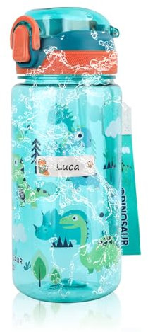 Sigdio Gourde pour Enfants 600ml avec Paille 10 Étiquettes Prénom Anti-Fuite Bouteille d'eau Enfant Garçons et Filles sans BPA Gourde Sport pour Maison, École (Vert, 600ml)