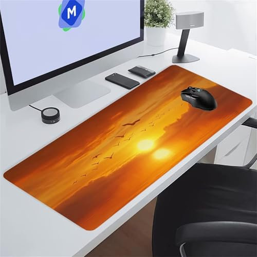 Tapis de Souris Gaming Mouettes Coucher Soleil XXL Mouse Pad, Grand Tapis Bureau avec Base Anti-Dérapage, Extended Long Clavier Pad Large Mousepad pour PC Gamer et Le Bureau 1500x800x3 mm
