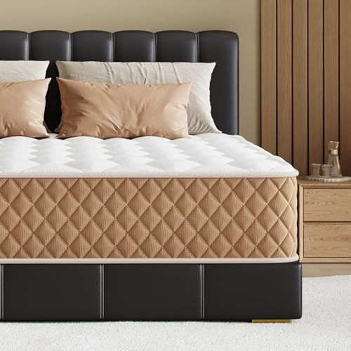 Niqooia Matratze 140x200 Höhe 25cm Federkernmatratze, 7 Zonen Taschenfederkernmatratze Härtegrad H3 mit Hochwertigem Schaumstoff für Ergonomische, knitstoff mit angenehmer Oberfläche, Braun