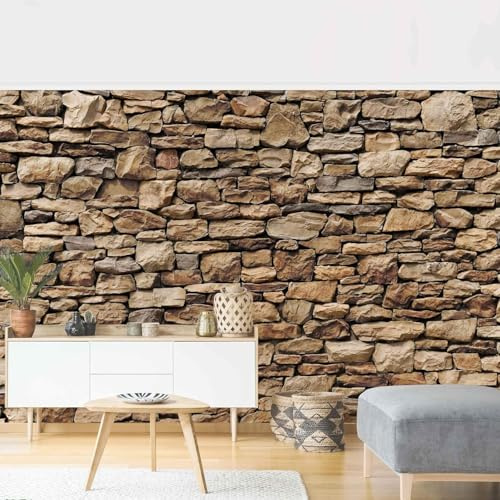 Papier Peint Panoramique Mur de Pierre 350x256 cm Papier Peint Intissé 3D Brique de Pierre Muraux Tapisserie Photo Décoration Murale Poster Mural XXL pour Chambre Salon 1326-ABC