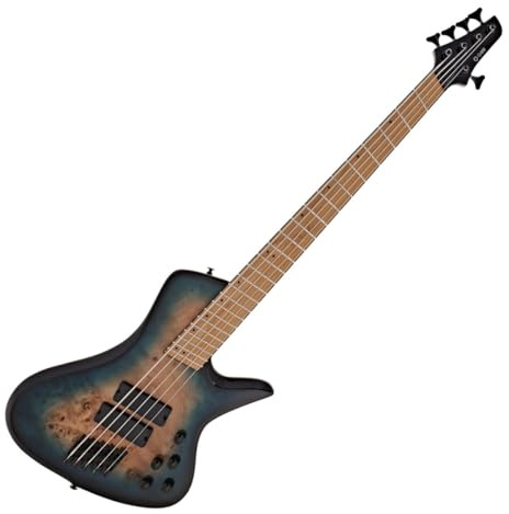 G4M 972 Fanned Fret 5-String Bass Guitar, Blue Burl Burst | Handpicked Tonewoods for Superior Tone, 34.5-36.25 Inch Fanned Fret Scale, Dual Active Soapbar Pickups, 5-String, Blue Burl