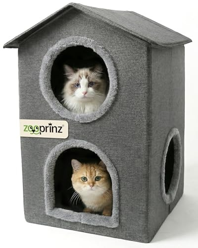 zooprinz Katzenhöhle 46x41,5x60 cm anthrazit mit Kissen | Cat Cave und Kuschelhöhle, Katzenbett für Indoor-Katzen, Katzenhaus als Versteck und Liegeplatz für große Katzen