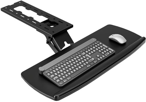 AX WABER Keyboard Tray Under Desk with Storage Drawer, Height Adjustable Keyboard Tray Slide Out 360° Swivel Tilt, Ergonomic Under Desk Mount Keyboard & Mouse Holder for Gaming Home Office, Black