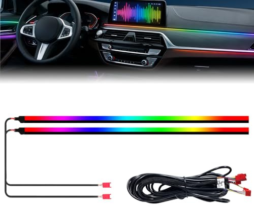 Dreamcolor Acrylic Innenraum Auto Lichter, 2 Stück 75cm 128 Bunte Auto LED Lichtleiste RGB Faser Optik Regenbogen Umgebungslichtleiste, universelle Dekoration dynamische Atmosphäre Neonlicht