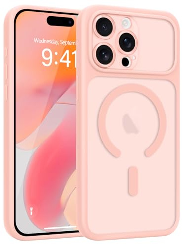 Wirvyuer for iPhone 15 Pro Max Case Compatible with Magsafe Translucent | Magnetic Matte Back Skin-feel Silicone Phone Case, Full Camera Protection Anti-scratch Shockproof Cover for Women Man, Pink