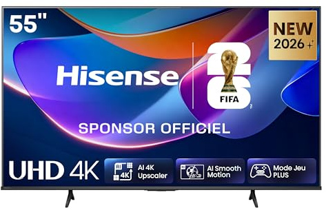 Hisense 55A6S - UHD 4K Smart TV 55 Pulgadas, Escalador IA 4K, Smooth Motion IA, Modo Juego Plus, Dolby Vision, Control por Voz, Filmmaker Mode, Airplay